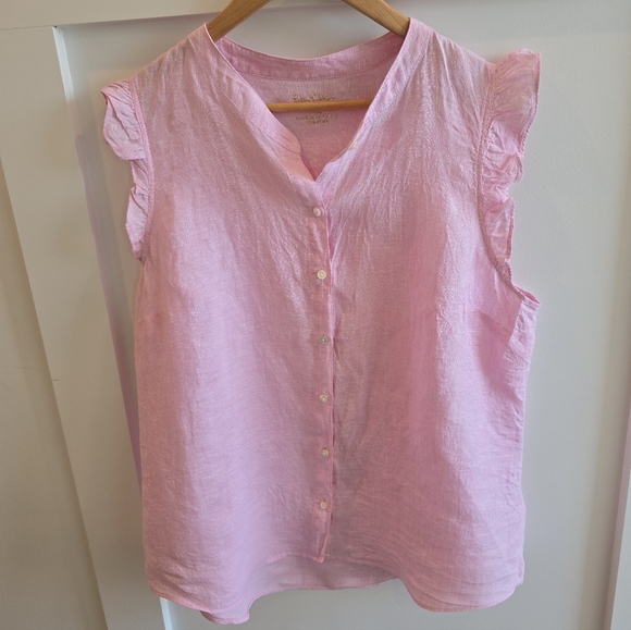 Lilly Pulitzer Briette Button Down Urchin Pink Ruffle Cap Sleeve Blouse Size XL - Picture 4 of 9
